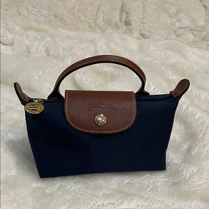 Longchamp Brown and Navy Mini Handbag